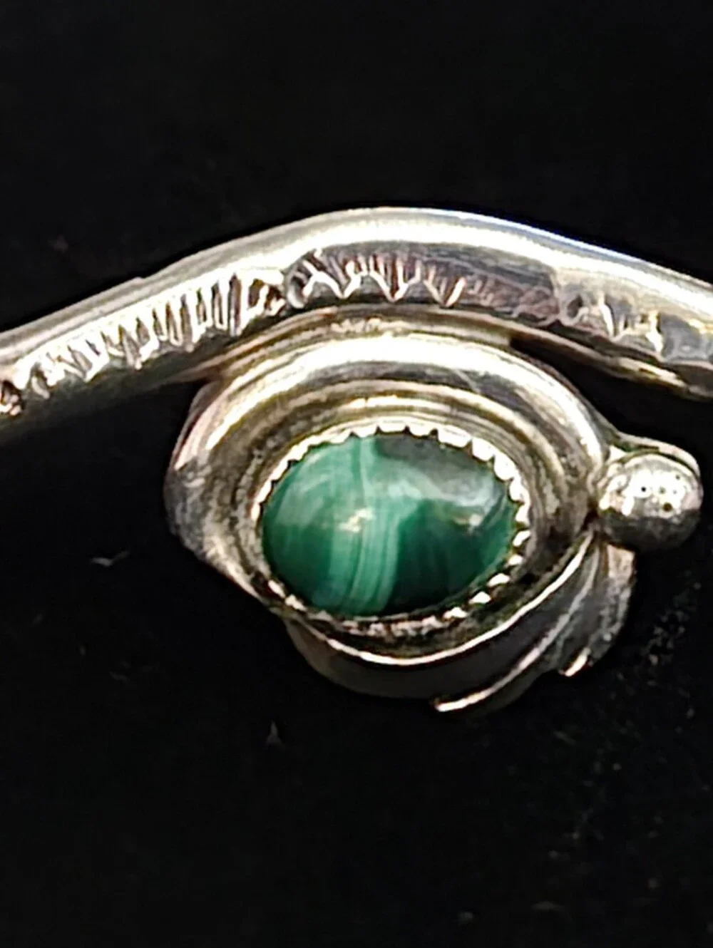 Vintage Southwestern Sterling Silver Malachite Cuff Bracelet Signed L.C.